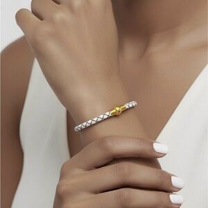 Linx White Leather Braided Cord Bracelet with a Gold Magnetic Clasp